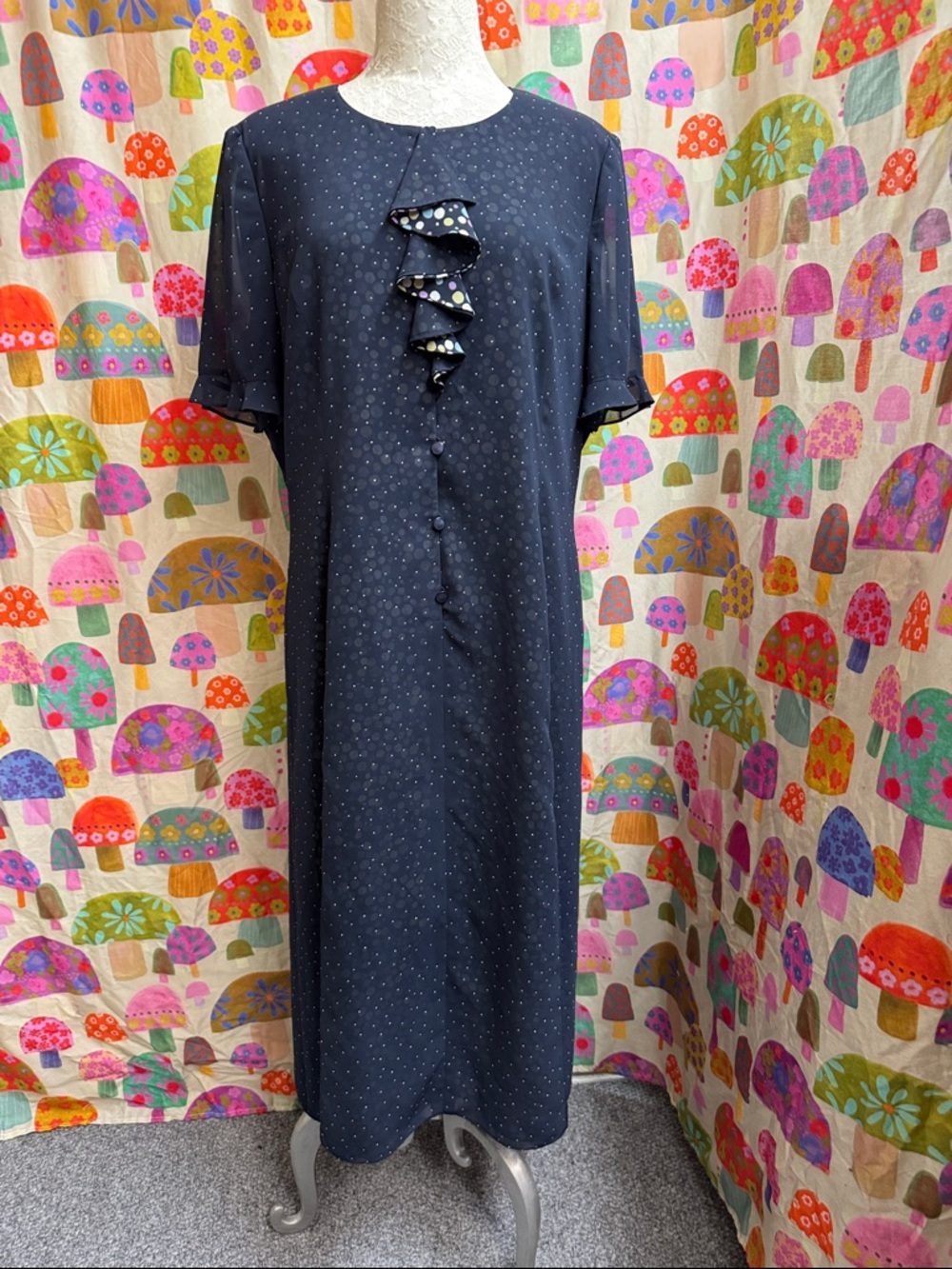 Leilian S/S Polka Dot Layered Maxi Dress. Large?
